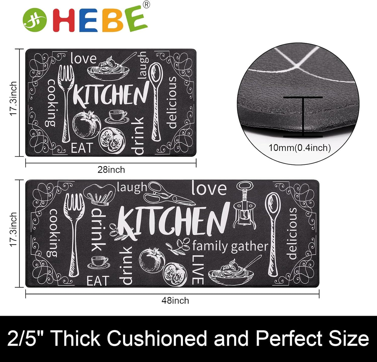 anti Fatigue Kitchen Rugs Set of 2, Cushioned Kitchen Mats for Floor